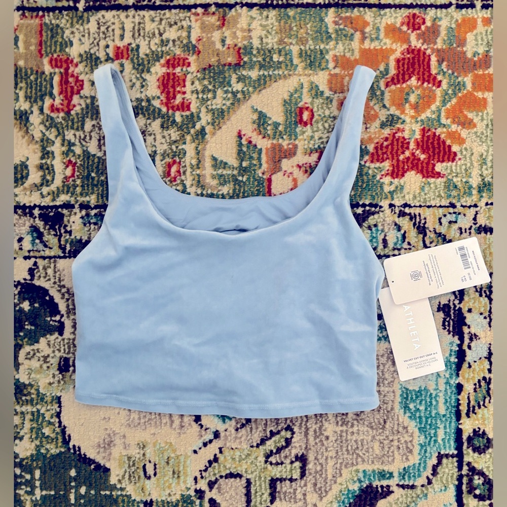 Athleta Baby Blue Velvet Crop Top Cup Size A-C NWT!